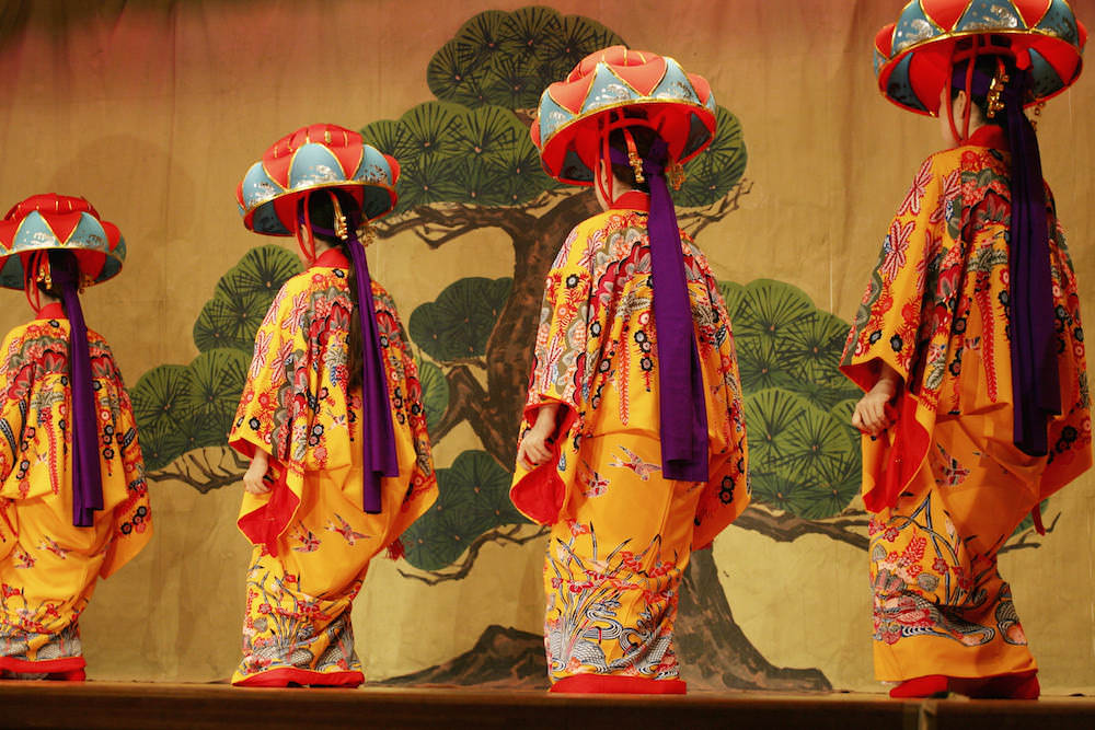 Ladies dressed in traditional costumes in Okinawa