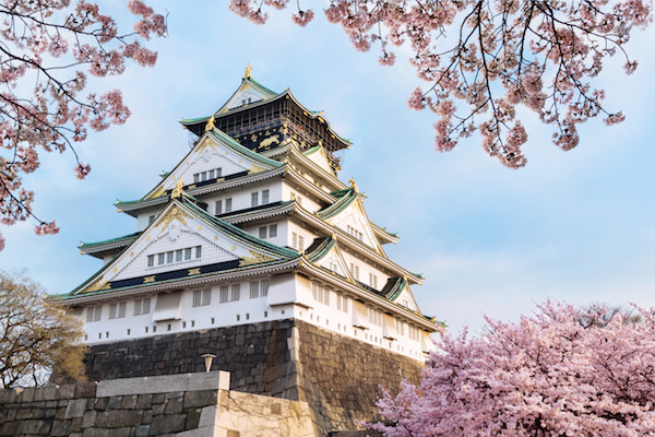 Osaka castle during cherry blossom season