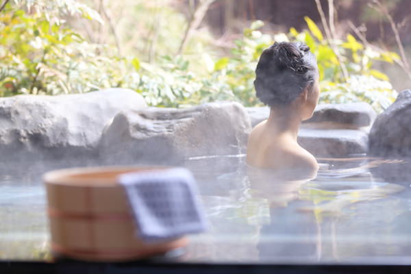 A woman in hot spring