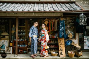 Pre-wedding in Kamakura with couple wearing kimono